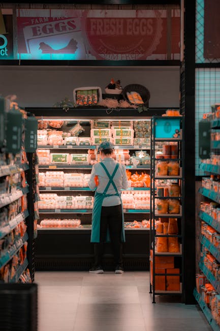 Store aisle and shelves in a supermarket
